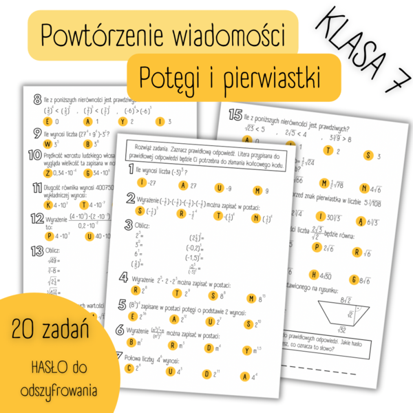 POWTÓRZENIE MATERIAŁU - potęgi i pierwiastki - KLASA 7