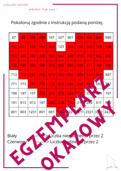 Kolorowanka - kodowanka - podzielność liczb przez 2