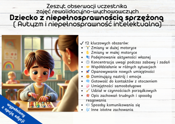 Zeszyt obserwacji uczestnika zajęć rewalidacyjno-wychowawczych Dziecko z niepełnosprawnością sprzężoną ( Autyzm i niepełnosprawność intelektualna)