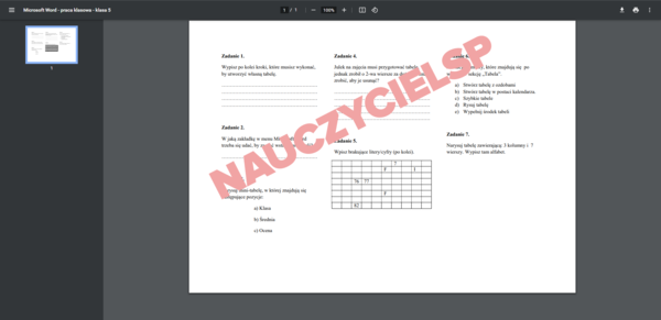 Tabela - ćwiczenia z informatyki - klasa 5