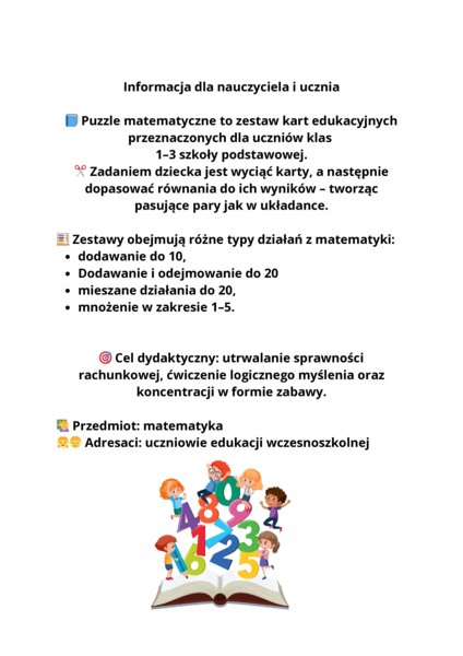 Puzzle - działania w zakresie 20