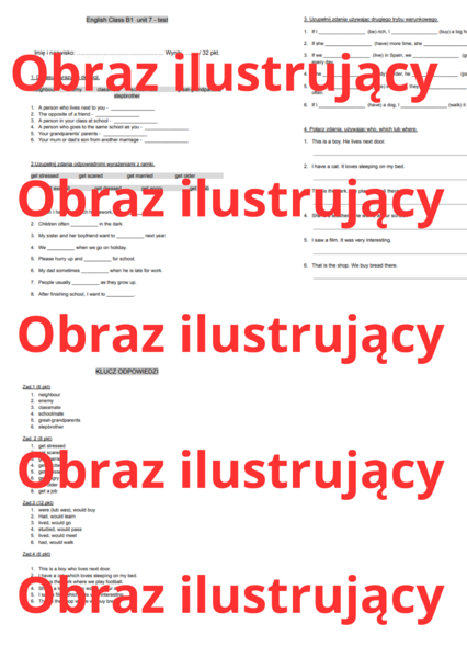 English Class B1 unit 7 test (sprawdzian / praca klasowa)