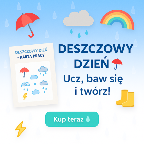 Karta pracy: "Deszczowy dzień – rysunek i opowiadanie"
