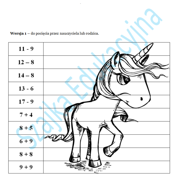 Puzzle matematyczne - Obliczenia w zakresie 20 z przekroczeniem progu dziesiątkowego.