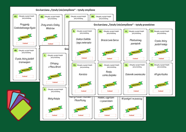 Gra karciana „TYTUŁY (NIE)ZMYŚLONE” – wersja 5 sekund - biblioteka - świetlica - język polski - zajęcia z wychowawcą - 80 szt.