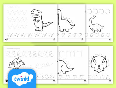 Przedszkole. Szlaczki z Dinozaurami - Karty Pracy