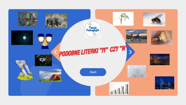 Podobne literki "m" i "n" karty obrazkowe dla dyslektyków i nie tylko. Gra interaktywna.