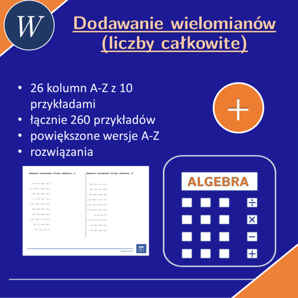 Dodawanie wielomianów (liczby całkowite) | matematyka, algebra | 26 kolumn