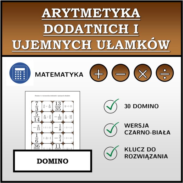 Domino - Arytmetyka dodatnich i ujemnych ułamków | matematyka