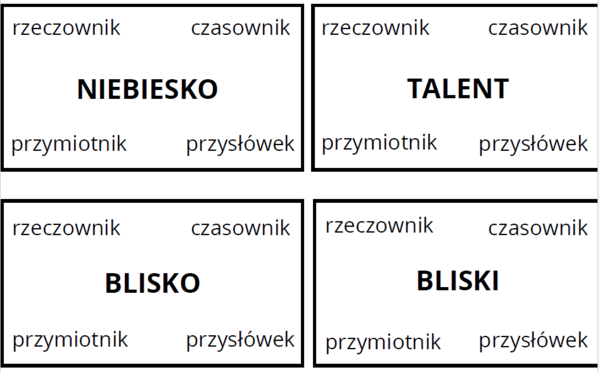 Karty części mowy (zabawa z klamerkami)