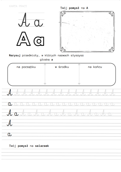 Litery A-Ż - pisanie po śladzie KARTA PRACY