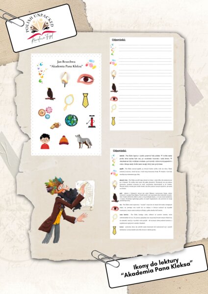Ikony (obrazki) do lektury "Akademia Pana Kleksa" Jana Brzechwy, język polski,  egzamin ósmoklasisty, lektura obowiązkowa klasa IV