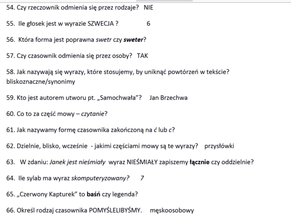 100 pytań z 4 klasy