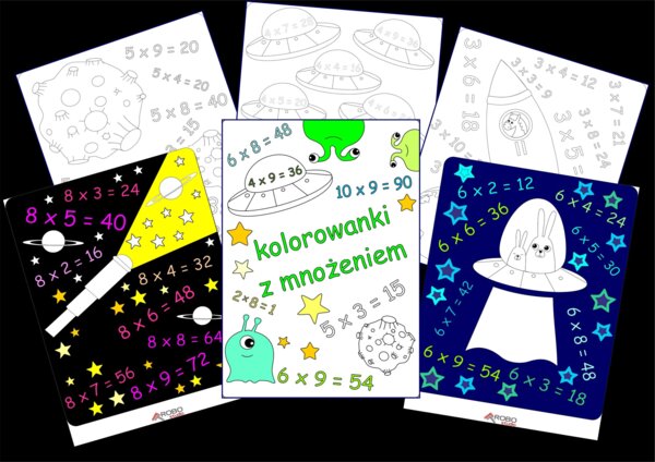 Kolorowanka matematyczna: mnożenie. Dzień tabliczki mnożenia, dzień matematyki.