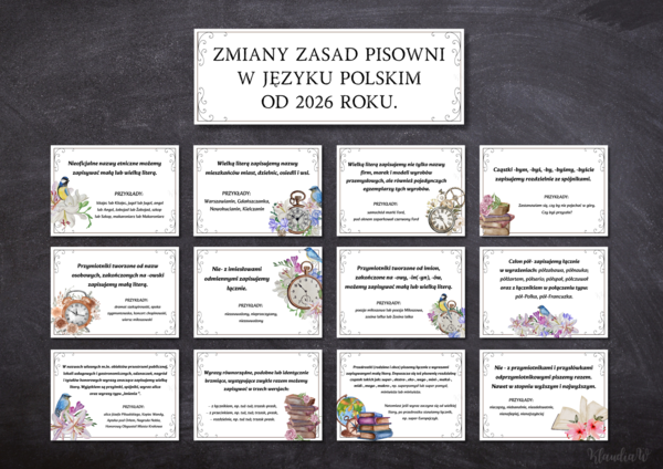 Zmiany zasad pisowni w języku polskim od 2026 roku - gazetka szkolna (plik PDF do druku)