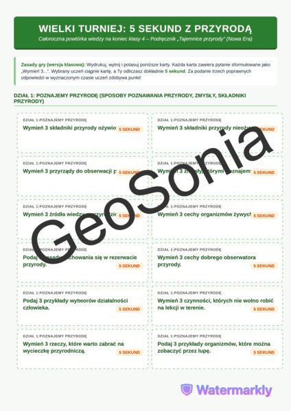 Gra 5 sekund przyroda klasa 4 koniec roku podsumowanie