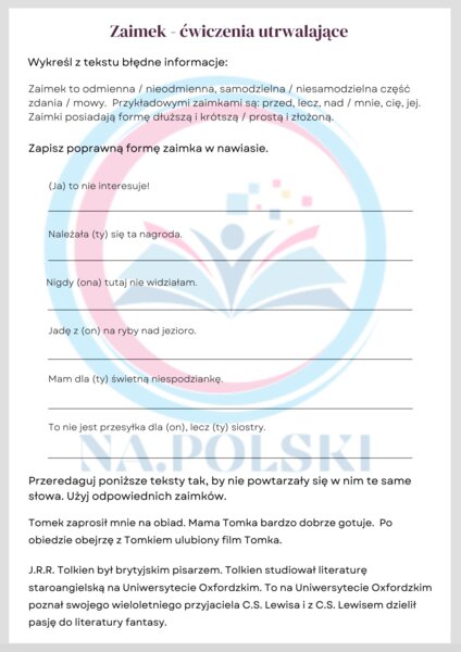 Zaimek - ćwiczenia utrwalające