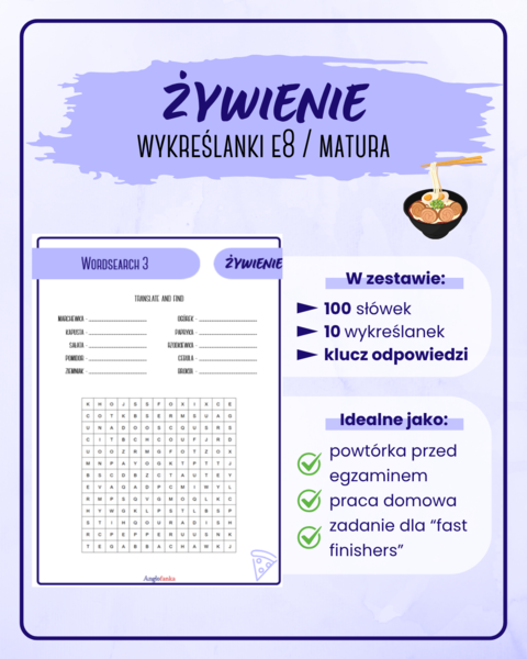 Wykreślanki - Żywienie | Egzamin 8-klasisty | Matura