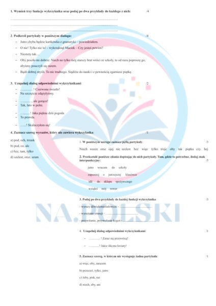 Wykrzyknik i partykuła - kartkówka