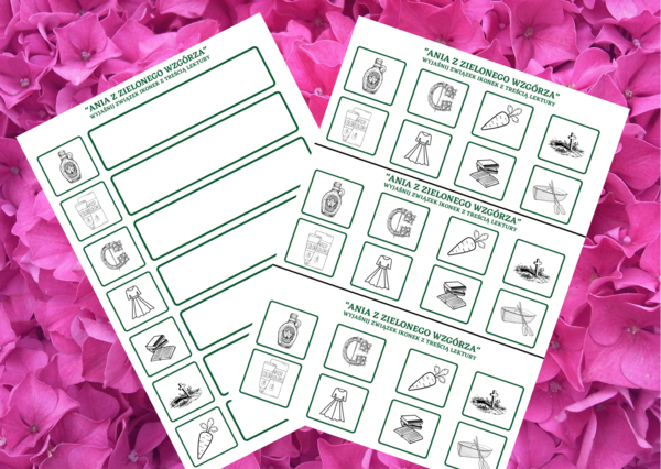 "ANIA Z ZIELONEGO WZGÓRZA" – ikonki – wklejki – karta pracy – lektury 4-6
