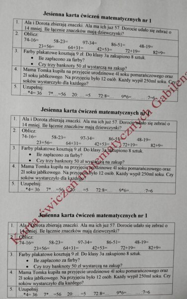 Jesienne karty ćwiczeń matematycznych