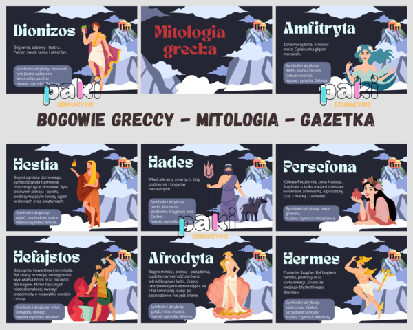 Bogowie greccy - gazetka - prezentacja // mitologia grecka