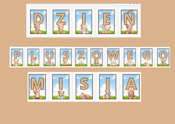 Girlanda na Dzień Pluszowego Misia – Urocze litery z misiami (Gotowy zestaw PDF)