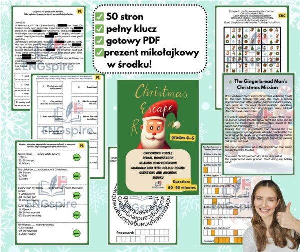 MEGA PROMOCJA!!! PAKIET 3 CHRISTMAS ESCAPE ROOMÓW DLA KLAS 1-3, 4-6 ORAZ 7-8