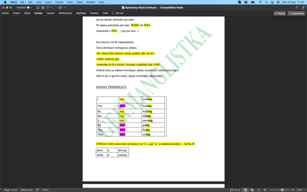 Rymowany Past Continuous