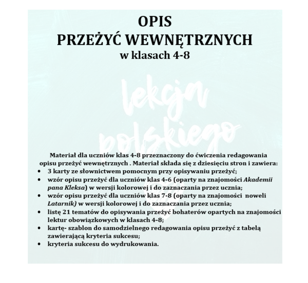 OPIS PRZEŻYĆ WEWNĘTRZNYCH W KLASACH 4-8