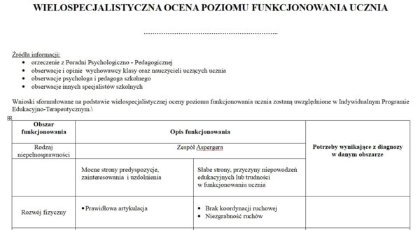 Wielospecjalistyczna Ocena Poziomu Funkcjonowania Ucznia