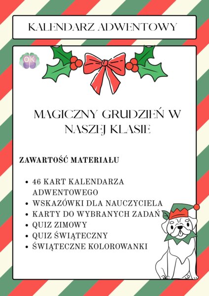 🎄 Kalendarz Adwentowy – Świąteczne i zimowe aktywności dla klas 1–3Kalendarz adwentowy, święta, zima, quiz zimowy, quiz świąteczny, aktywności dla dzieci, kreatywne zadania, gry edukacyjne, kolorowanki, zabawa w klasie, edukacja przedszkolna, nauka przez
