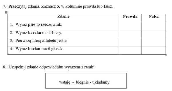 Sprawdzian koniec klasy pierwszej / poczatek drugiej.