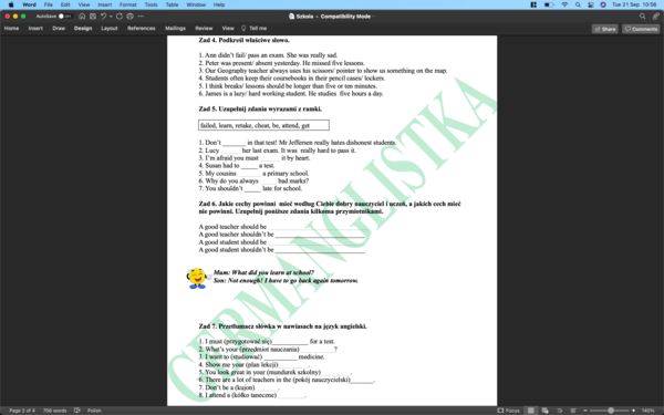 Szkoła - ćwiczenia powtórzeniowe pod kątem egzaminu ósmoklasisty