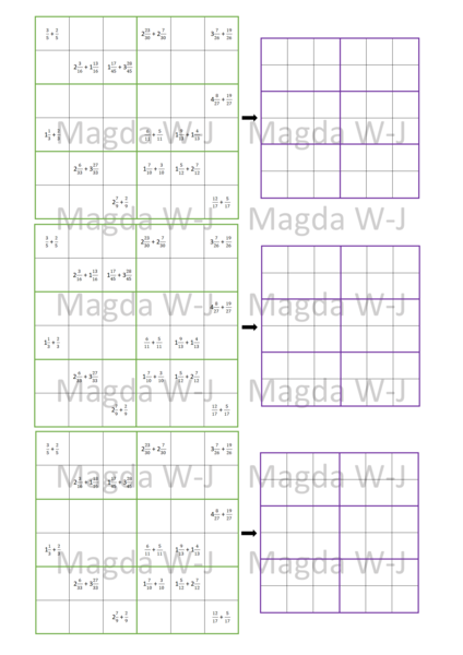 SUDOKU - Dodawanie ułamków o jednakowych mianownikach: Klasa 4 i 5
