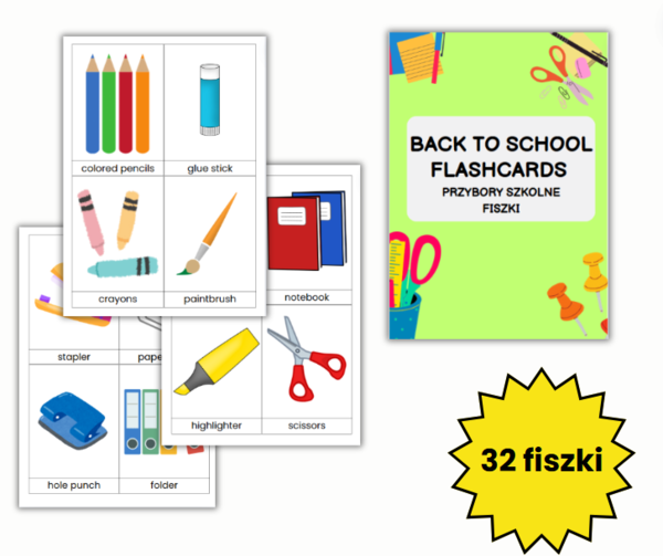 PRZYBORY SZKOLNE FISZKI - BACK TO SCHOOL FLASHCARDS - ANGIELSKI