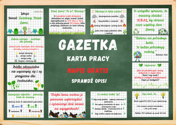 Pakiet na Światowy Dzień Ziemi - GAZETKA/ KARTA PRACY/ NAPIS GRATIS!