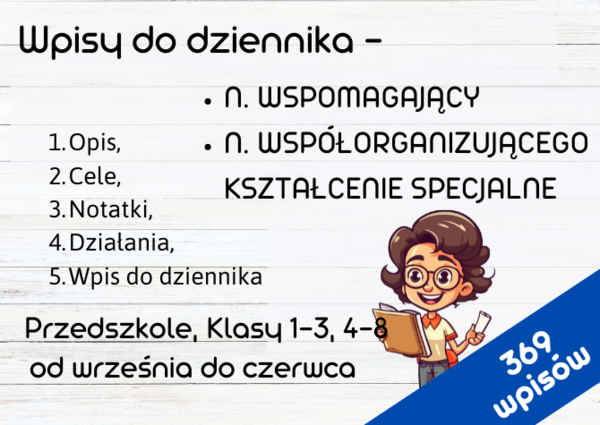 Wpisy do dziennika - n. wspomagający, n. współorganizującego kształcenie specjalne