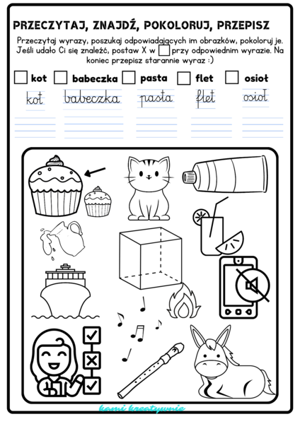 Przeczytaj, znajdź, pokoloruj, przepisz