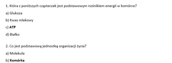 Test 2- Organizacja i chemizm życia