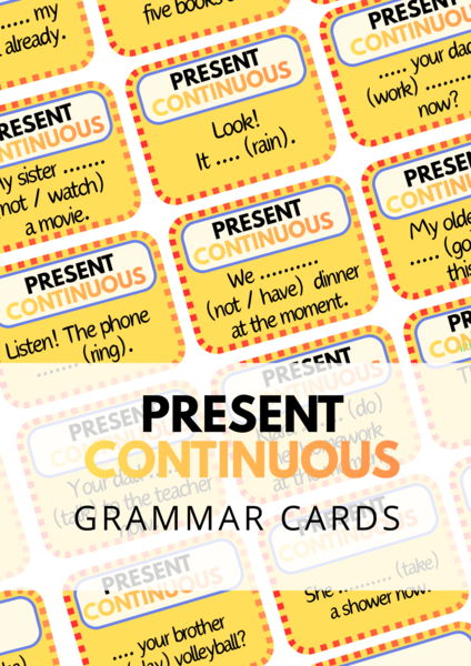 Present Continuous - 120 Grammar Cards - uzupełnianie luk -  zestaw kart - karty - gramatyka - klasa 4, 5, 6 - ing - egzamin ósmoklasisty - powtórka