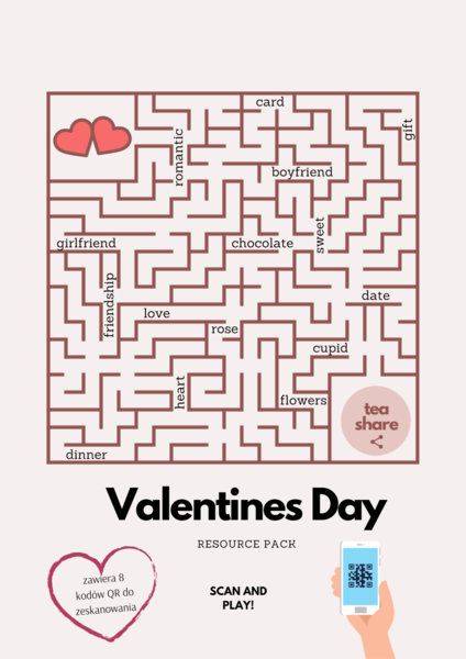 Valentines Day RESOURCE PACK (zawiera 8 kodów QR do zeskanowania)
