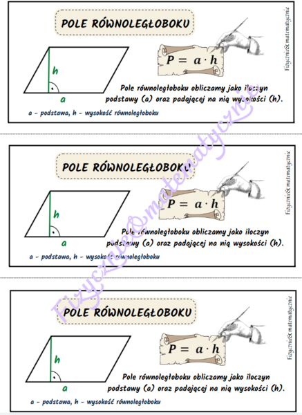 Pole równoległoboku - wklejka do zeszytu.