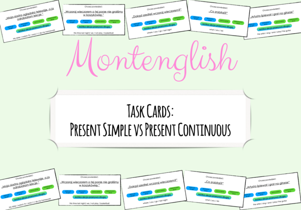 Karty Present Simple vs Present Continuous: tłumaczenia