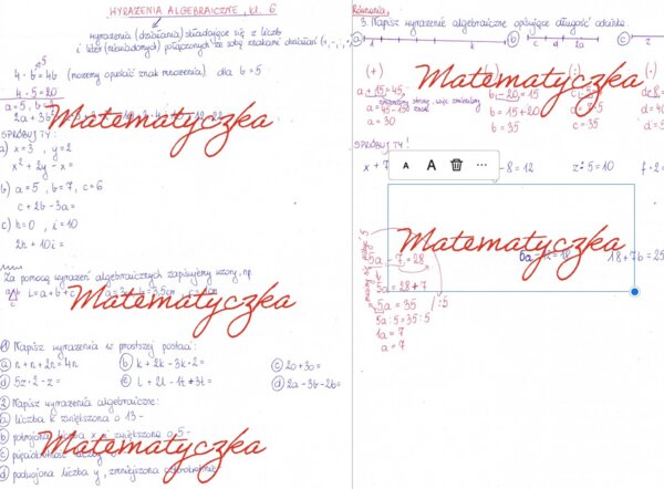 Wyrażenia algebraiczne - wprowadzenia + ćwiczenia - karty pracy, kl. 6