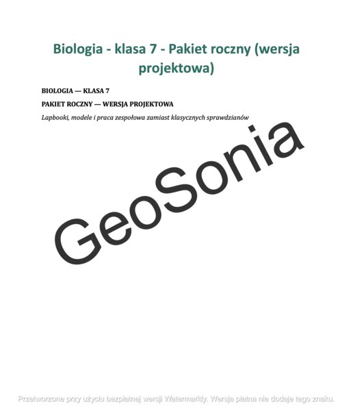 BIOLOGIA KLASA 7 – PAKIET ROCZNY (WERSJA PROJEKTOWA)