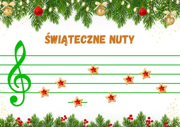 Świąteczne nuty. Nazwy dźwięków w kluczu wiolinowym.