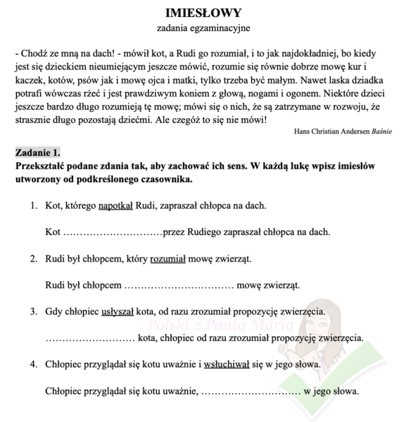Imiesłowy - zadania egzaminacyjne