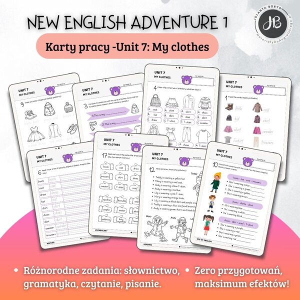 New English Adventure 1 – Unit 7: My clothes – Karty pracy dla klasy 1