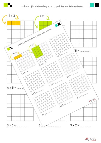 Kolorowanka, tabliczka mnożenia dla początkujących, mnożenie przez 2,3,4- NR 2